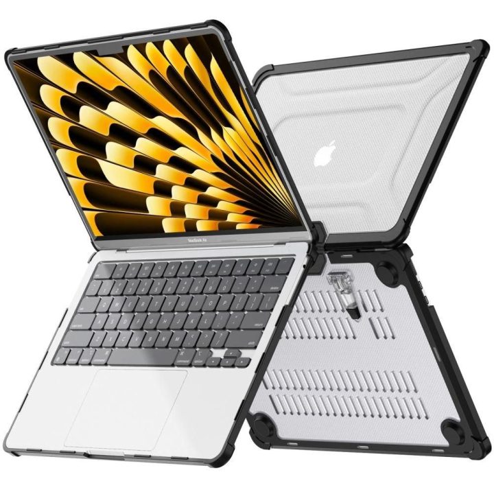 Permatomas ir juodas apsauginis dėklas MacBook Air 13 2023–2025
