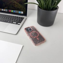 Rožinis blizgus iPhone 16e dėklas su MagSafe funkcija