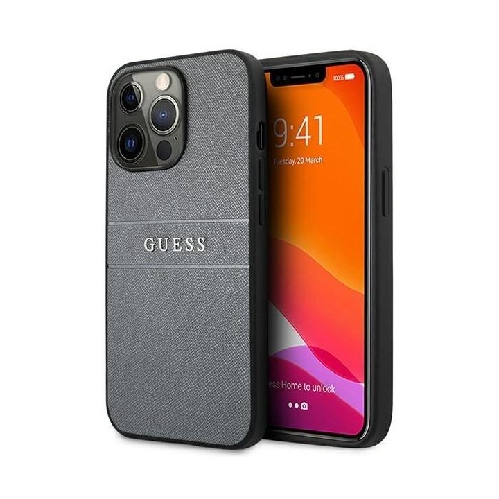 Telefono dėklas iPhone 13 Pro pilkas su Saffiano dirželiu
