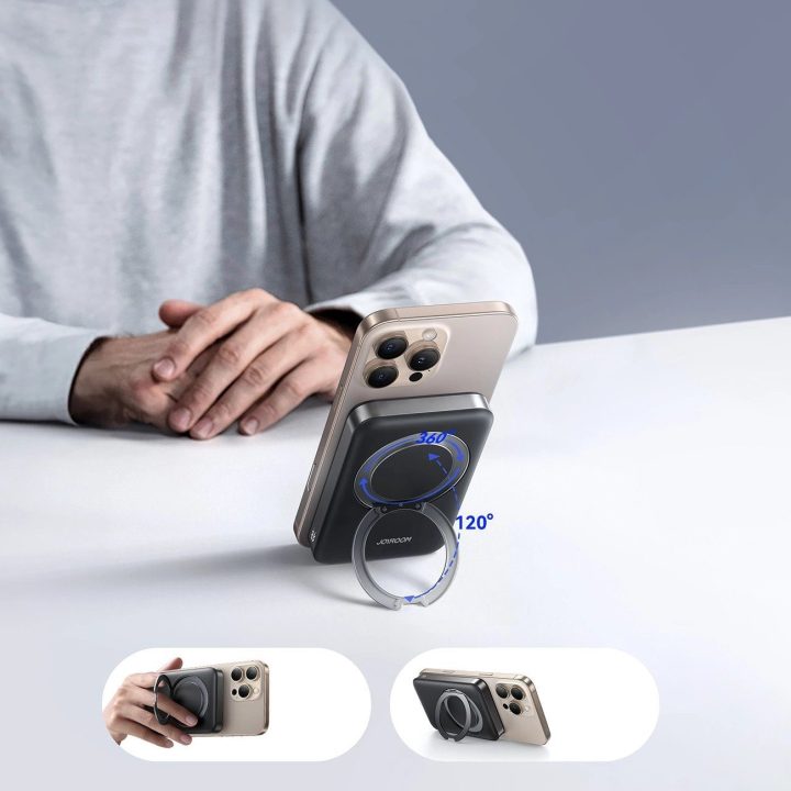 Išorinė baterija juoda, 10000 mAh, su MagSafe ir žiediniu stovu