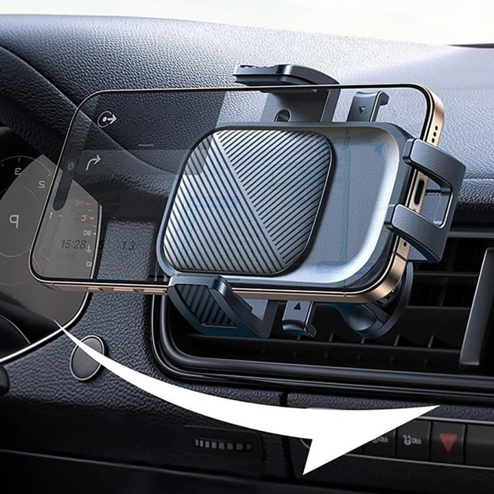 Automobilinis telefono laikiklis prie grotelių, juodas