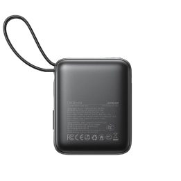 Išorinė baterija juoda su USB-C ir Lightning laidais, 10000 mAh