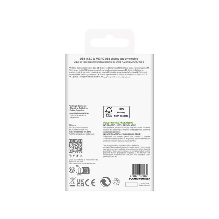 Įkrovimo ir duomenų perdavimo laidas juodas 2 m USB-A į microUSB
