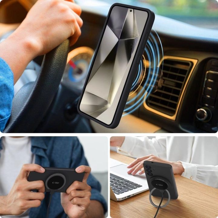 Juodas silikoninis dėklas su MagSafe Samsung Galaxy S25 Edge telefonui