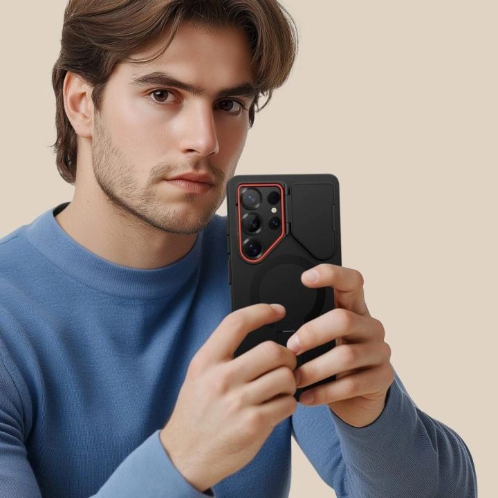 Apsauginis juodas dėklas su atrama ir MagSafe Samsung S25 Ultra