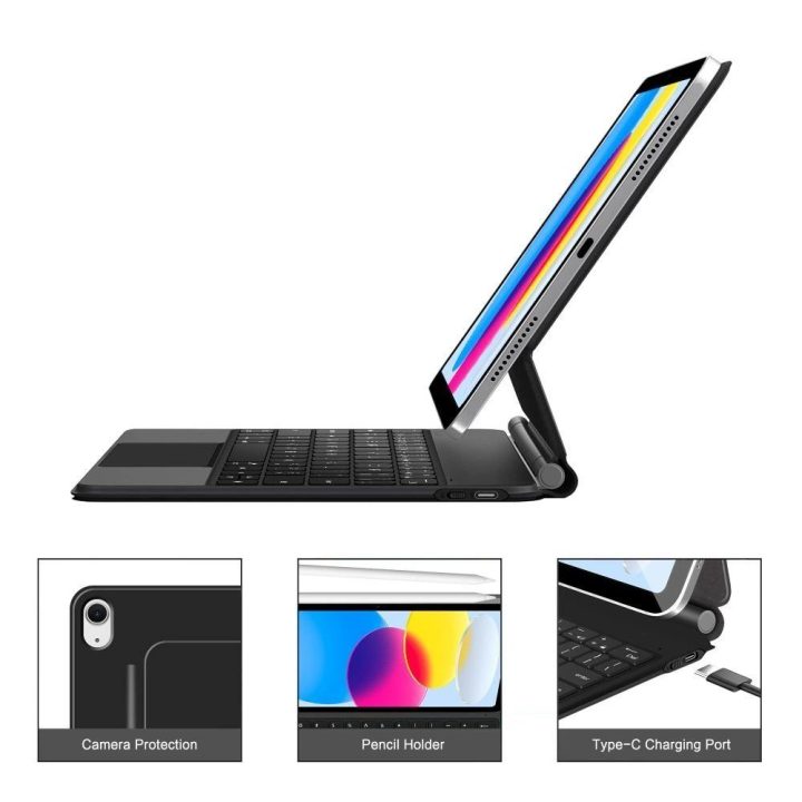 Juodas magnetinis iPad dėklas su klaviatūra 10.9–11