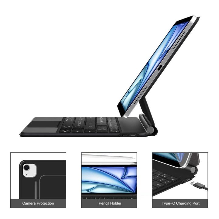 Juodas magnetinis iPad Air dėklas su klaviatūra