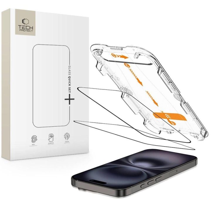 Grūdinto stiklo apsaugos rinkinys iPhone 15/16, 2 vnt,