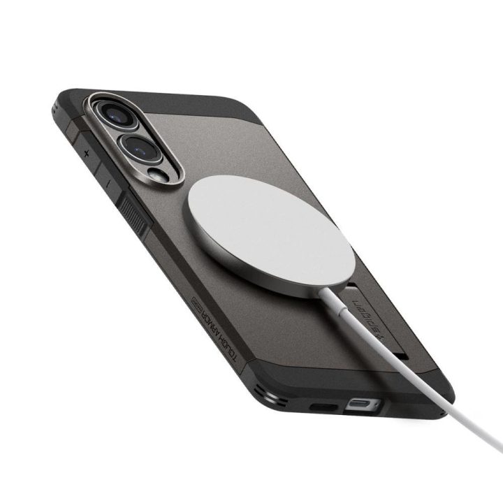Apsauginis pilkas juodas dėklas Samsung Galaxy S25 Edge su MagSafe