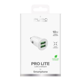 Automobilinis įkroviklis baltas 2x USB-A 10W Puro