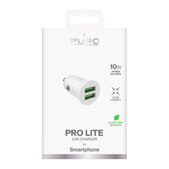 Automobilinis įkroviklis baltas 2x USB-A 10W Puro