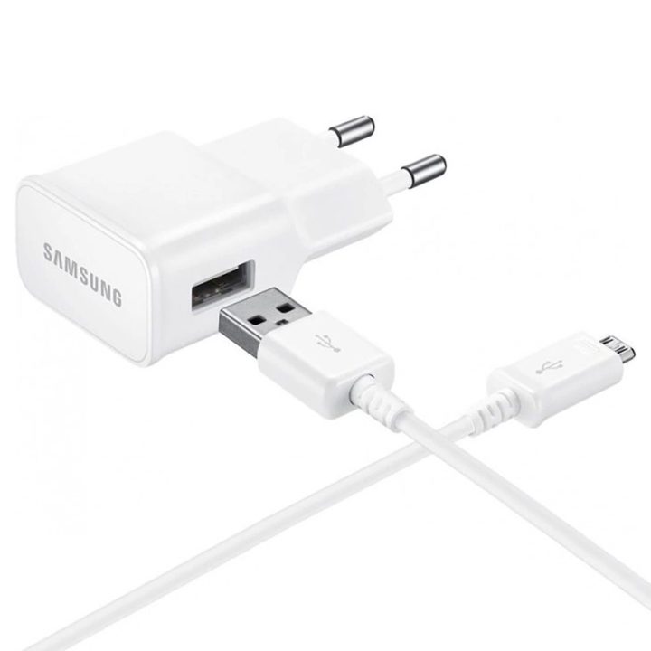Sieninis įkroviklis su MicroUSB laidu, baltas, 8W, Samsung