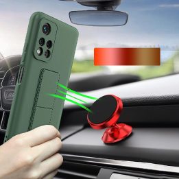 Silikoninis raudonas telefono dėklas su atrama Xiaomi Redmi Note 11/11S