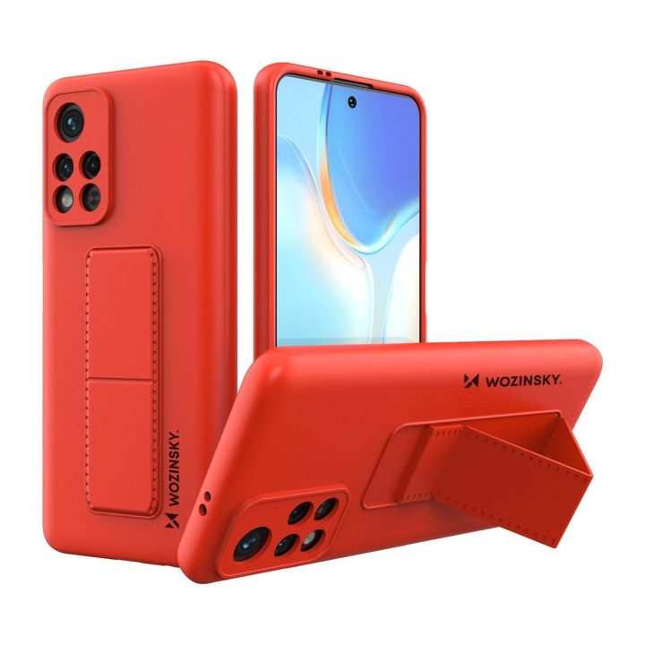 Silikoninis raudonas telefono dėklas su atrama Xiaomi Redmi Note 11/11S