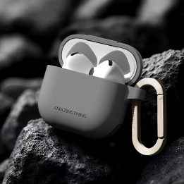 Apsauginis juodas dėklas AirPods 4 ausinėms iš silikono AmazingThing