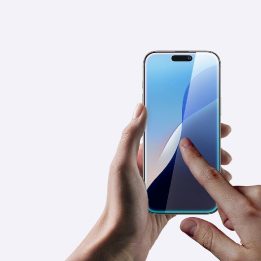 Grūdintas stiklas iPhone 16 ekranui su viso paviršiaus danga AmazingThing