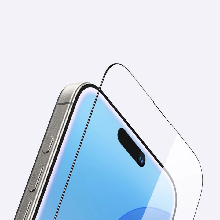 Grūdintas stiklas iPhone 16 ekranui su viso paviršiaus danga AmazingThing