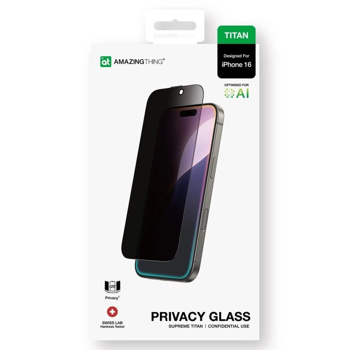 Grūdintas privatumo stiklas iPhone 16 su apsauga nuo įbrėžimų AmazingThing