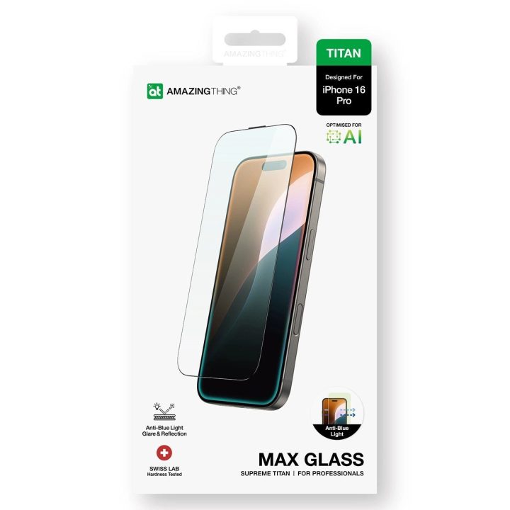 Grūdintas stiklas iPhone 16 Pro ekranui su apsauga AmazingThing