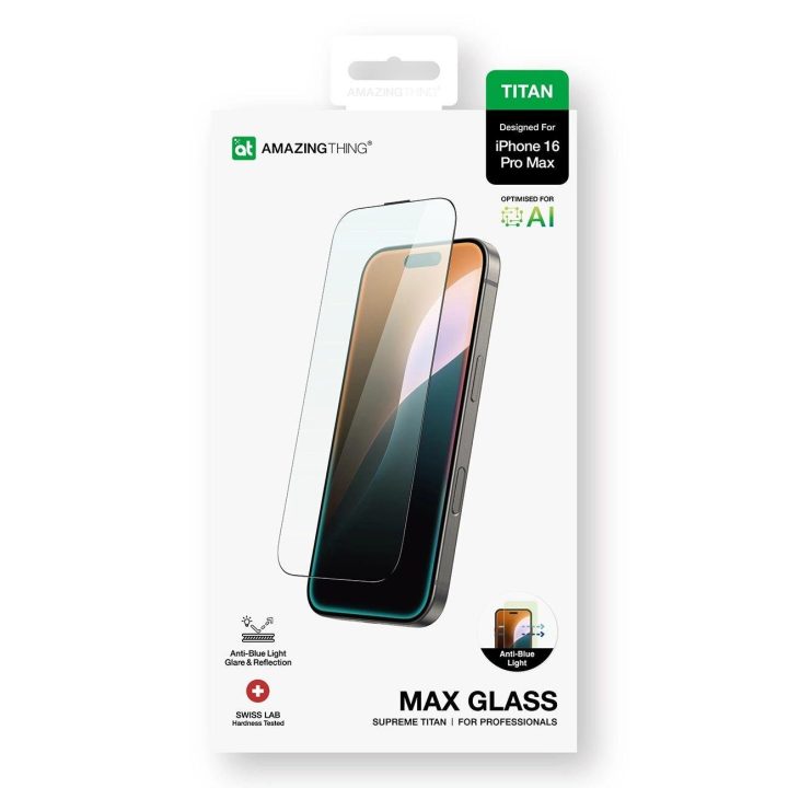 Grūdintas stiklas iPhone 16 Pro Max ekranui su apsauga AmazingThing