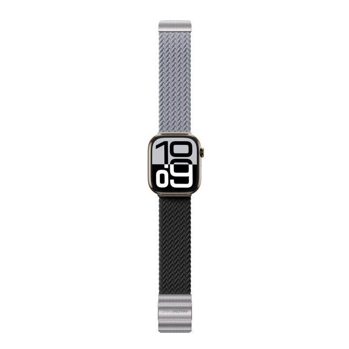 Laikrodžio dirželis Apple Watch 45–49 mm pilkas–juodas pynimo rašto AmazingThing