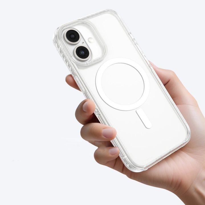 Permatomas magnetinis telefono dėklas iPhone 16 su žiedu AmazingThing