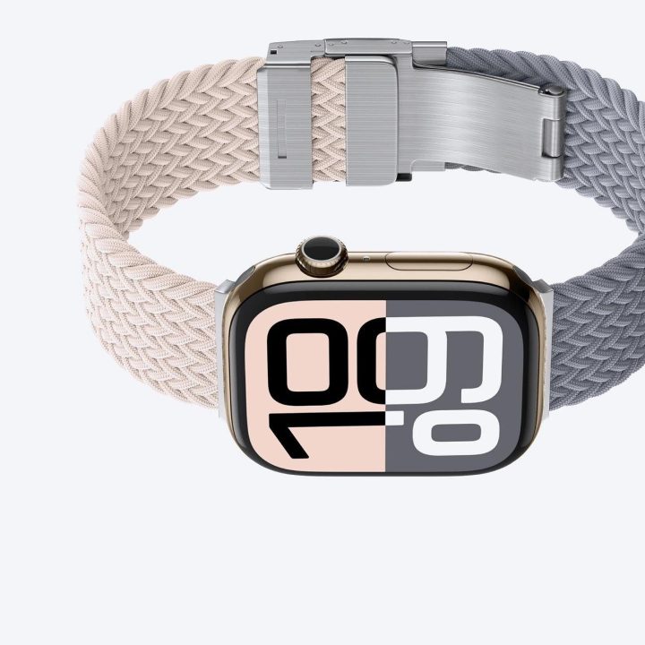 Laikrodžio dirželis Apple Watch rožinis-pilkas nailoninis rinkinys AmazingThing