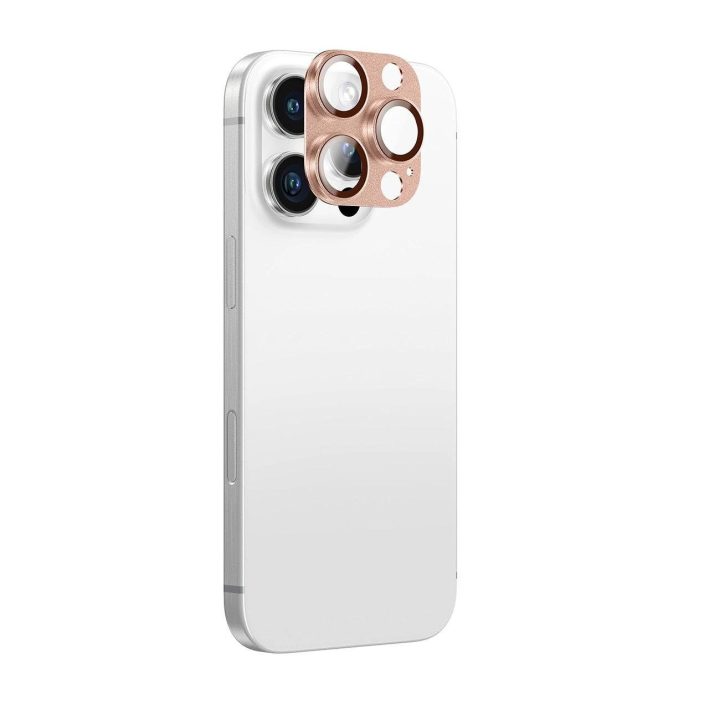 Apsauginis rožinio aukso stikliukas iPhone 16 Pro kamerai iš aliuminio AmazingThing