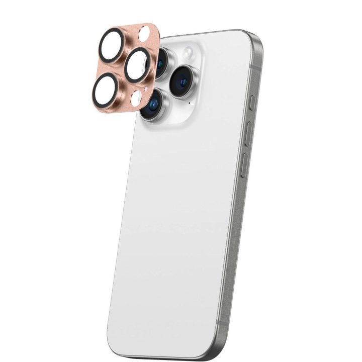 Apsauginis rožinio aukso stikliukas iPhone 16 Pro kamerai iš aliuminio AmazingThing