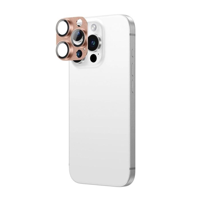 Apsauginis rožinio aukso stikliukas iPhone 16 Pro kamerai iš aliuminio AmazingThing