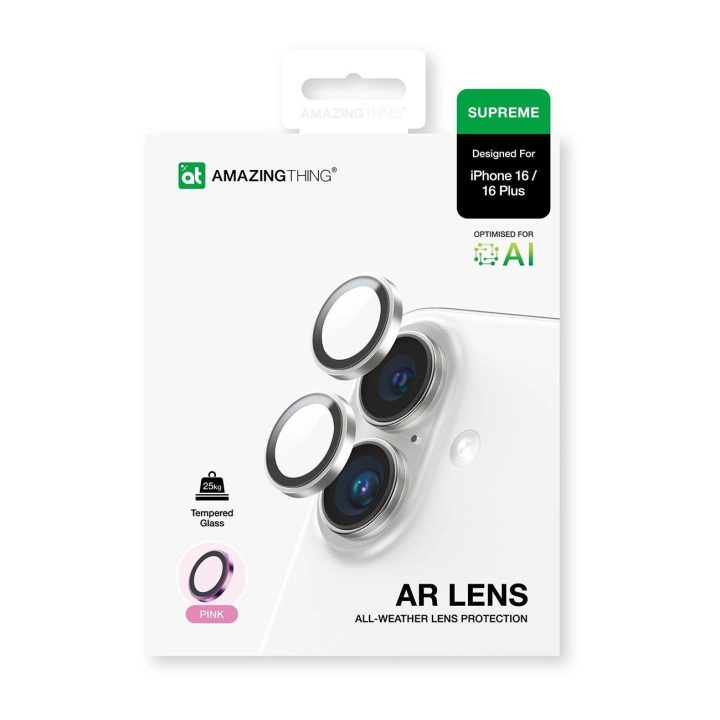 Kameros objektyvo apsauga iPhone 16 rožinė aliuminio AmazingThing