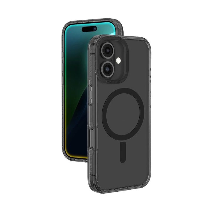Apsauginis juodas iPhone 16 dėklas su magnetiniu žiedu AmazingThing