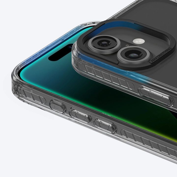 Apsauginis juodas iPhone 16 dėklas su magnetiniu žiedu AmazingThing