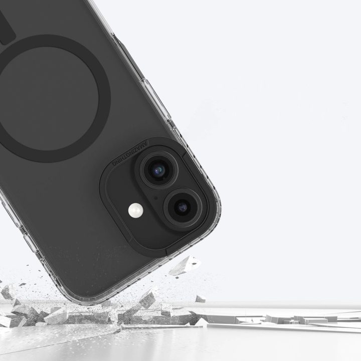 Apsauginis juodas iPhone 16 dėklas su magnetiniu žiedu AmazingThing