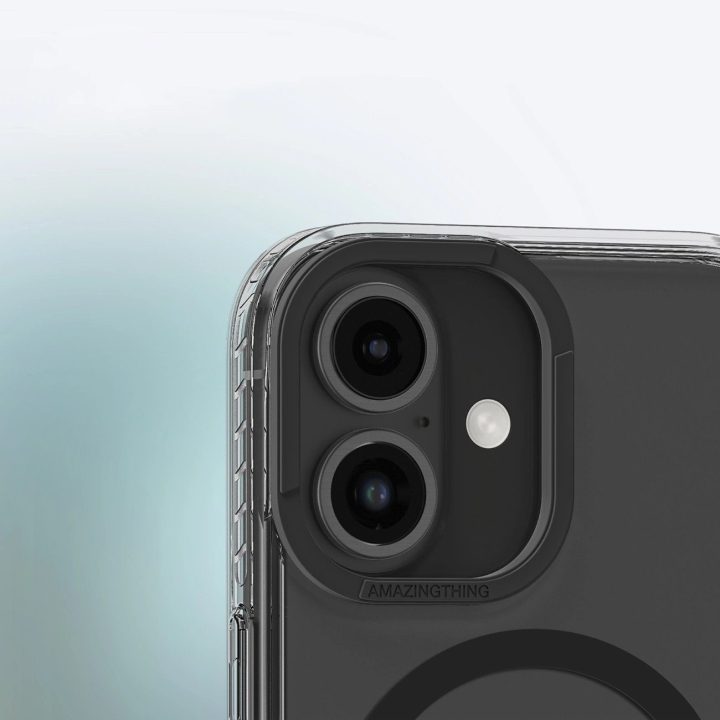 Apsauginis juodas iPhone 16 dėklas su magnetiniu žiedu AmazingThing