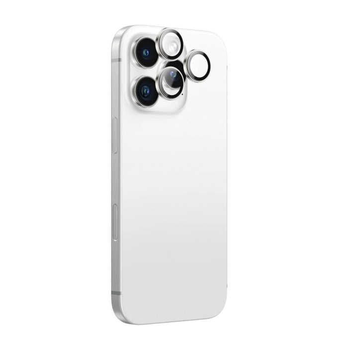 Kameros lęšių apsauga sidabrinė iPhone 16 Pro su rėmeliu AmazingThing