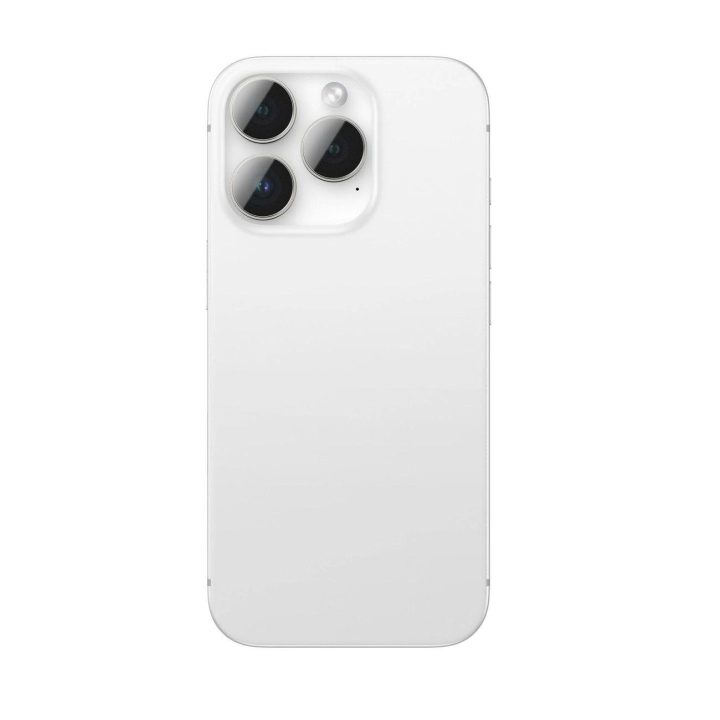 Kameros lęšių apsauga sidabrinė iPhone 16 Pro su rėmeliu AmazingThing