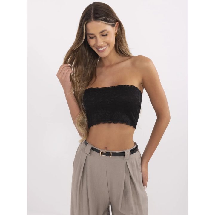 Nėriniuotas juodas moteriškas bandeau topas vasarai