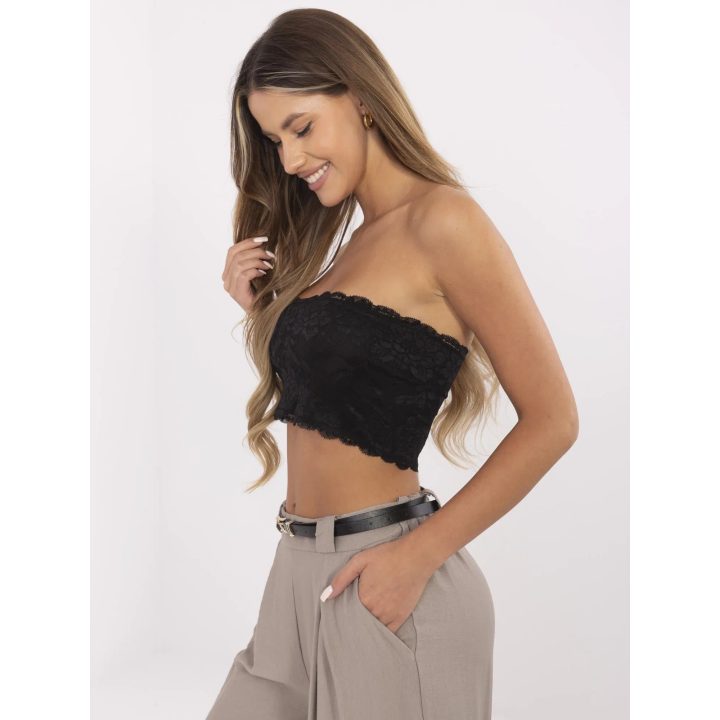 Nėriniuotas juodas moteriškas bandeau topas vasarai