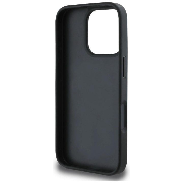 Juodas grublėtas telefono dėklas iPhone 16 Pro Max su 4G logotipu Guess
