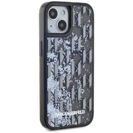 Juodas blizgus iPhone 15 dėklas su monograma Karl Lagerfeld