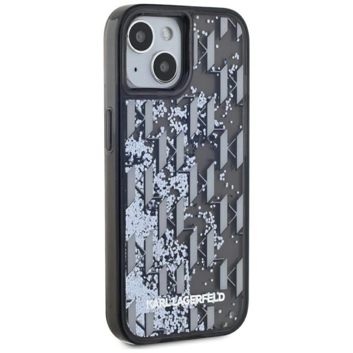 Juodas blizgus iPhone 15 dėklas su monograma Karl Lagerfeld