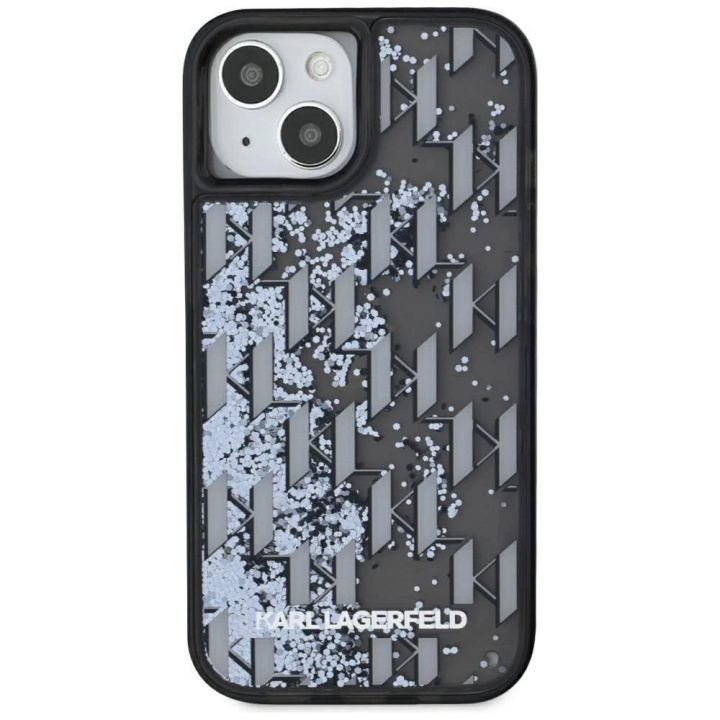 Juodas blizgus iPhone 15 dėklas su monograma Karl Lagerfeld
