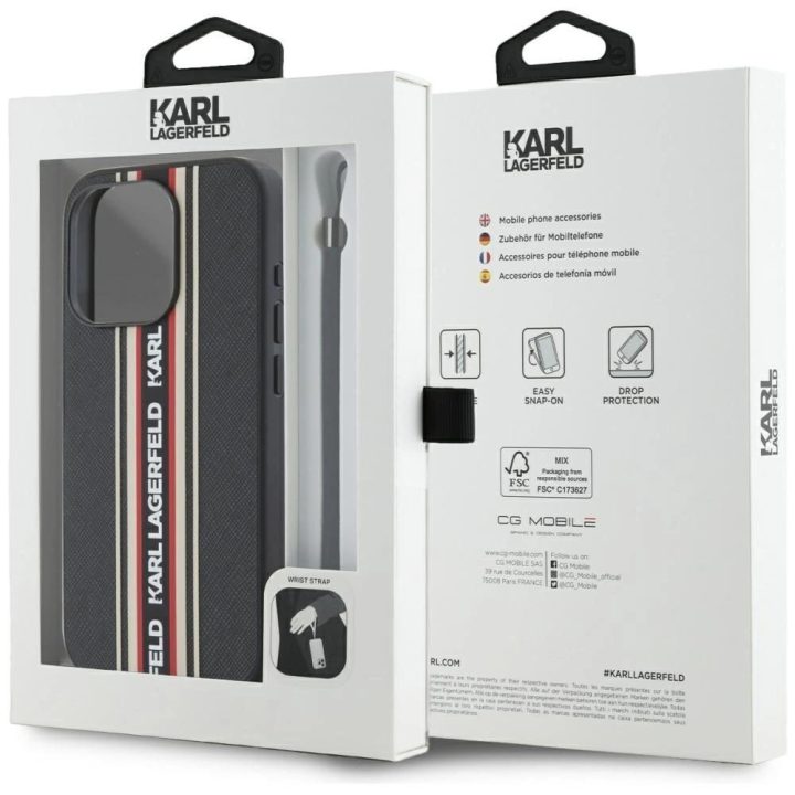 iPhone 15 Pro dėklas raudonas su dirželiu Karl Lagerfeld