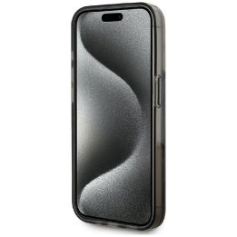 Juodas blizgus iPhone 15 Pro dėklas su monograma Karl Lagerfeld
