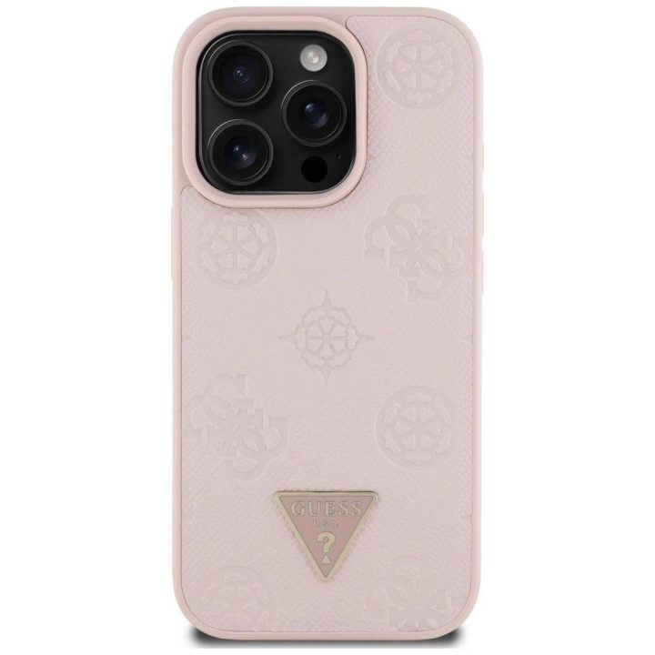 iPhone 16 Pro dėklas su MagSafe rožinis odinis Guess