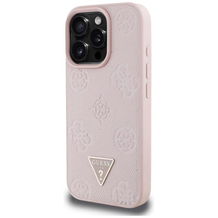iPhone 16 Pro dėklas su MagSafe rožinis odinis Guess