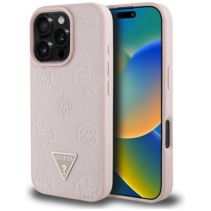 iPhone 16 Pro dėklas su MagSafe rožinis odinis Guess