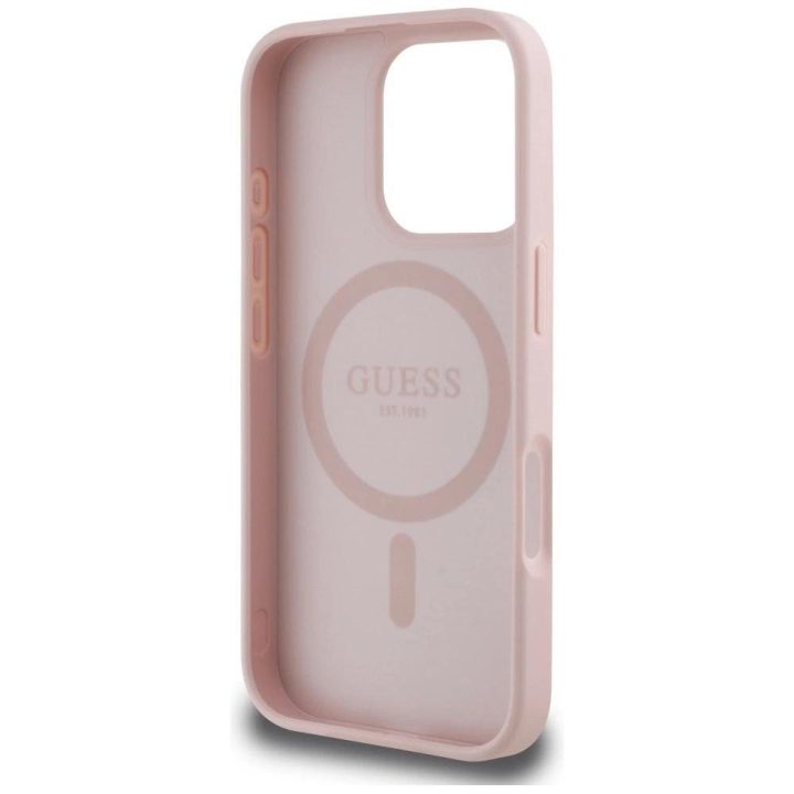iPhone 16 Pro dėklas su MagSafe rožinis odinis Guess