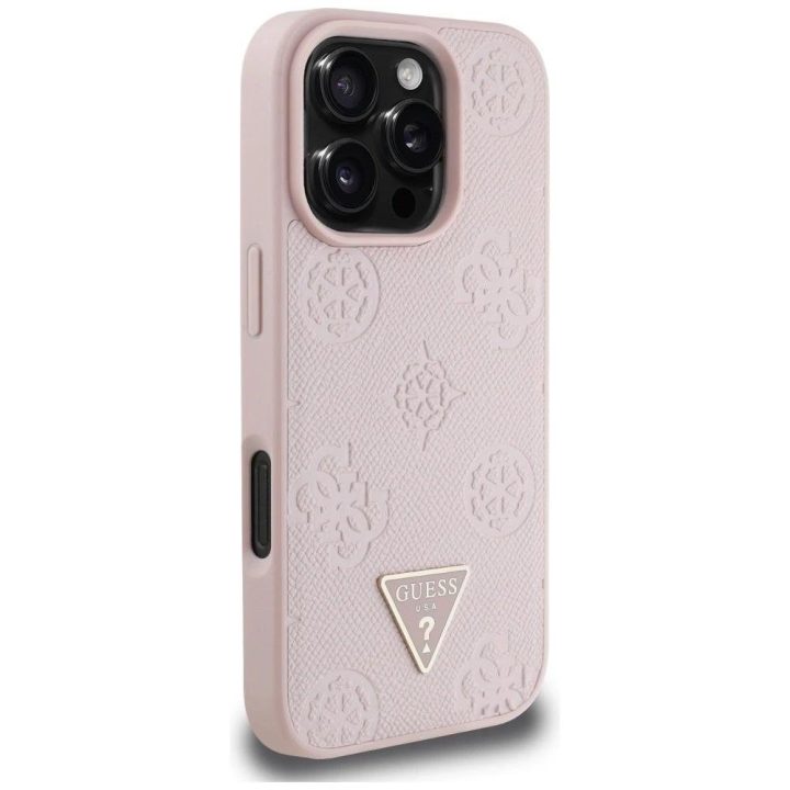 iPhone 16 Pro dėklas su MagSafe rožinis odinis Guess